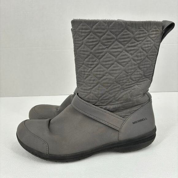 Merrell Mid Calf Winter Boots Side Zip Quilted Gray Fleece Lined Women's Size 9 - Picture 3 of 8
